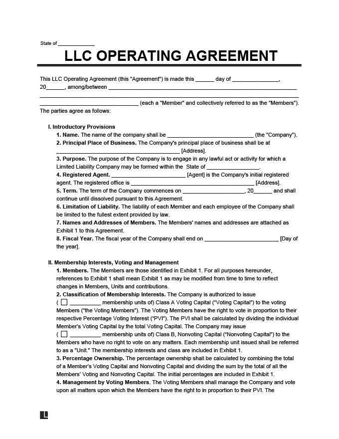 llc operating agreement template - pdf