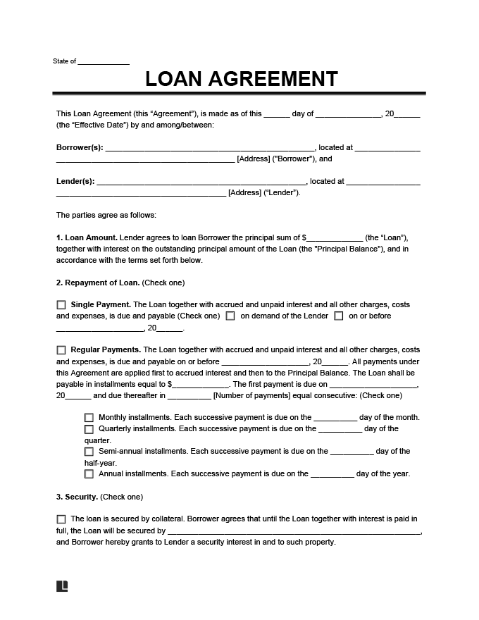 Free Loan Agreement Template Simple Personal Employee Family