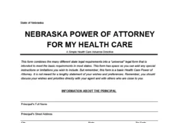 Nebraska Power of Attorney for Health Care Form
