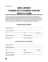 New Jersey Durable Power of Attorney for Health Care Form