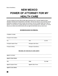 New Mexico Durable Power of Attorney for Health Care Form