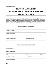 North Carolina Health Care Power of Attorney Form