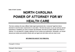North Carolina Health Care Power of Attorney Form