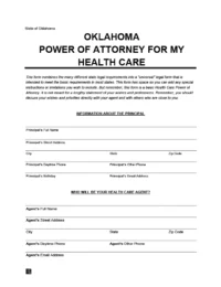 Oklahoma Durable Power of Attorney for Health Care Form