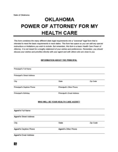 Oklahoma Durable Power of Attorney for Health Care Form