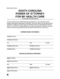 South Carolina Health Care Power of Attorney Form