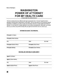 Washington Durable Power of Attorney for Health Care Form