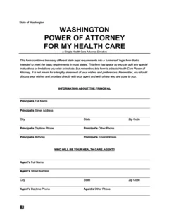 Washington Durable Power of Attorney for Health Care Form