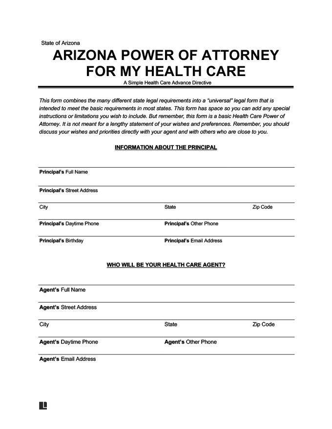 arizona medical power of attorney template