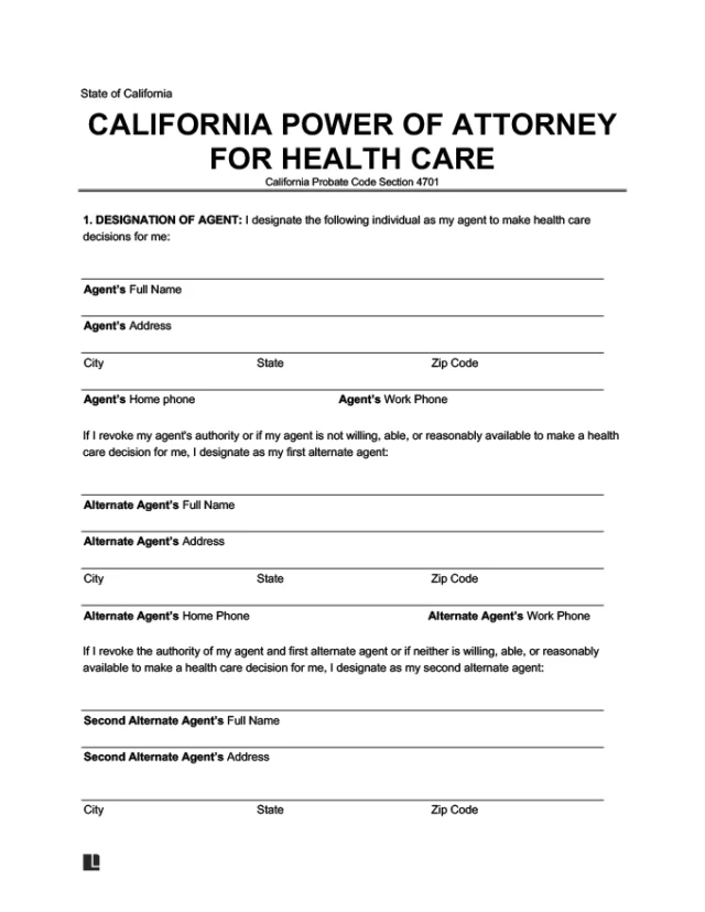 California Medical Power of Attorney Form