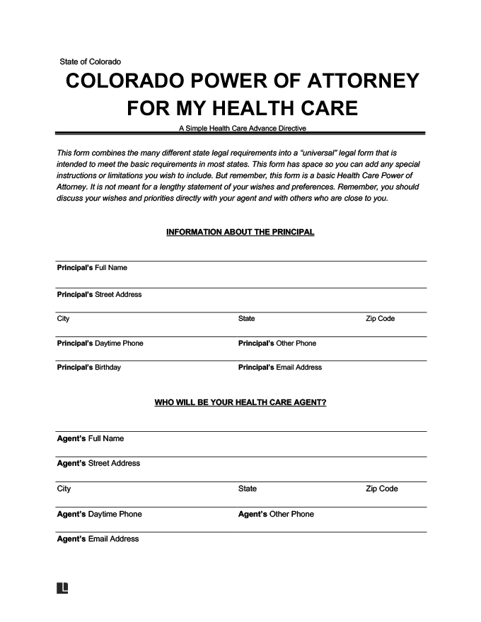 Colorado medical power of attorney form