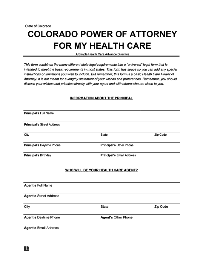 Free Colorado Medical Power Of Attorney Form Pdf And Word 4839