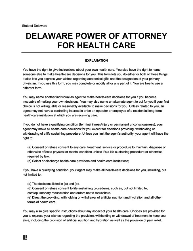 delaware medical power of attorney form