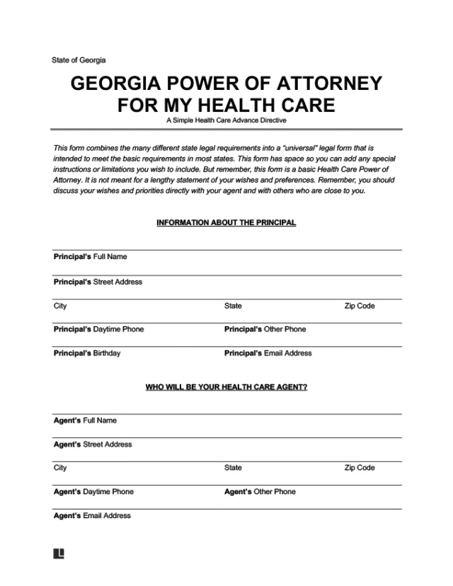 Georgia Medical Power of Attorney Form
