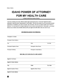 Idaho Medical Power of Attorney Form