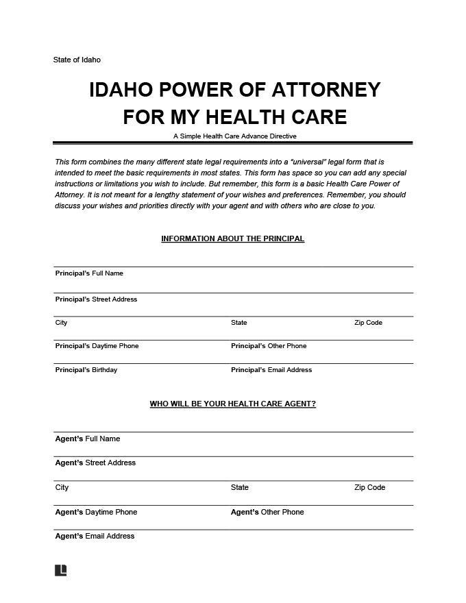 idaho medical power of attorney template