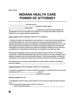Indiana Medical Power of Attorney Form