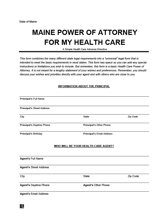 Maine medical power of attorney template