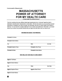Massachusetts medical power of attorney form