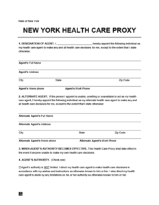 Free New York Health Care Proxy Form - PDF &amp; Word | Legal Templates