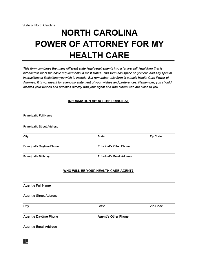 North Carolina medical power of attorney form screenshot