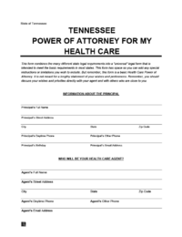 Tennessee medical power of attorney screenshot