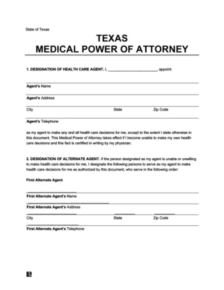 Texas medical power of attorney form