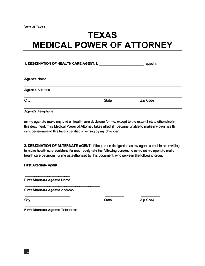 Texas medical power of attorney form screenshot