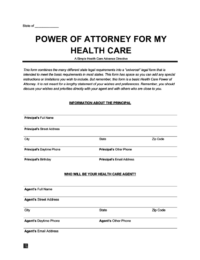 Medical power of attorney form