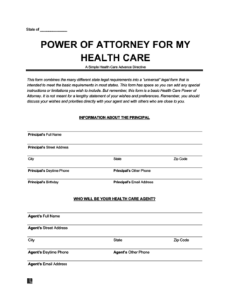 Medical power of attorney form