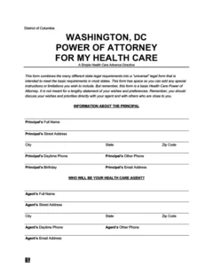 Washington DC Medical Power of Attorney Form
