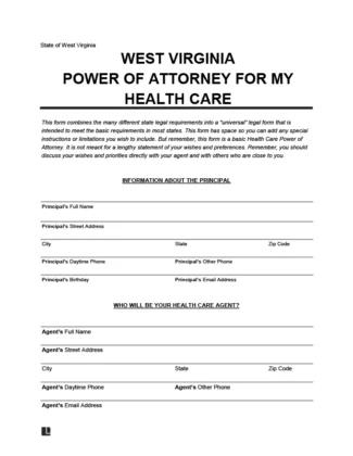 West Virginia Medical Power of Attorney Form