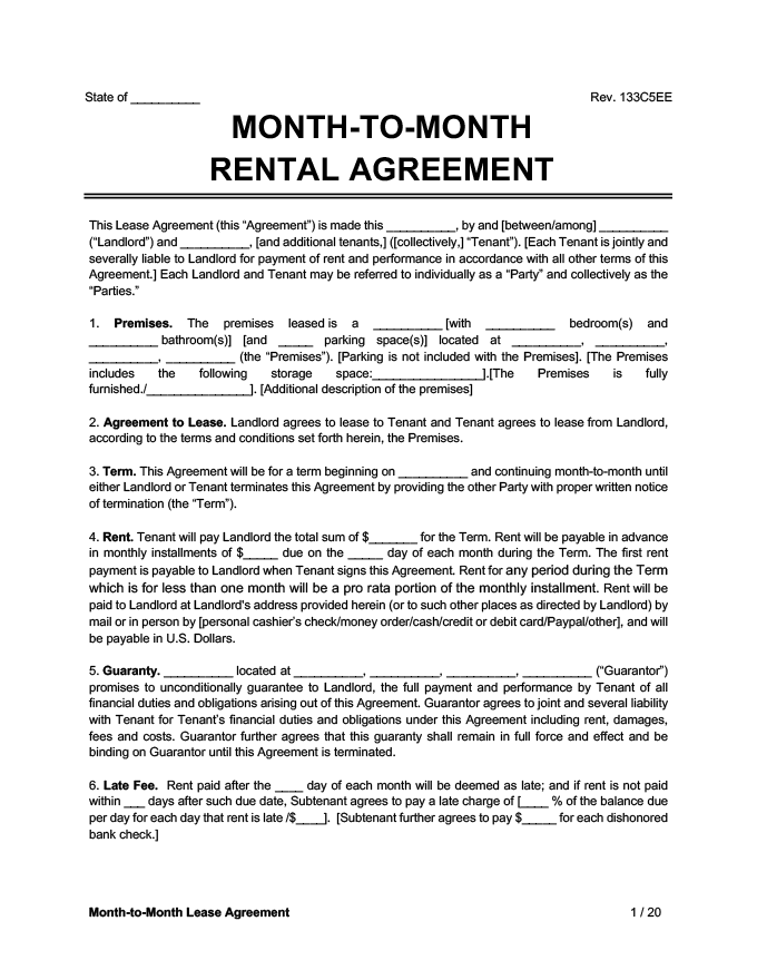 Month To Month Free Printable Rental Agreement Template PRINTABLE TEMPLATES