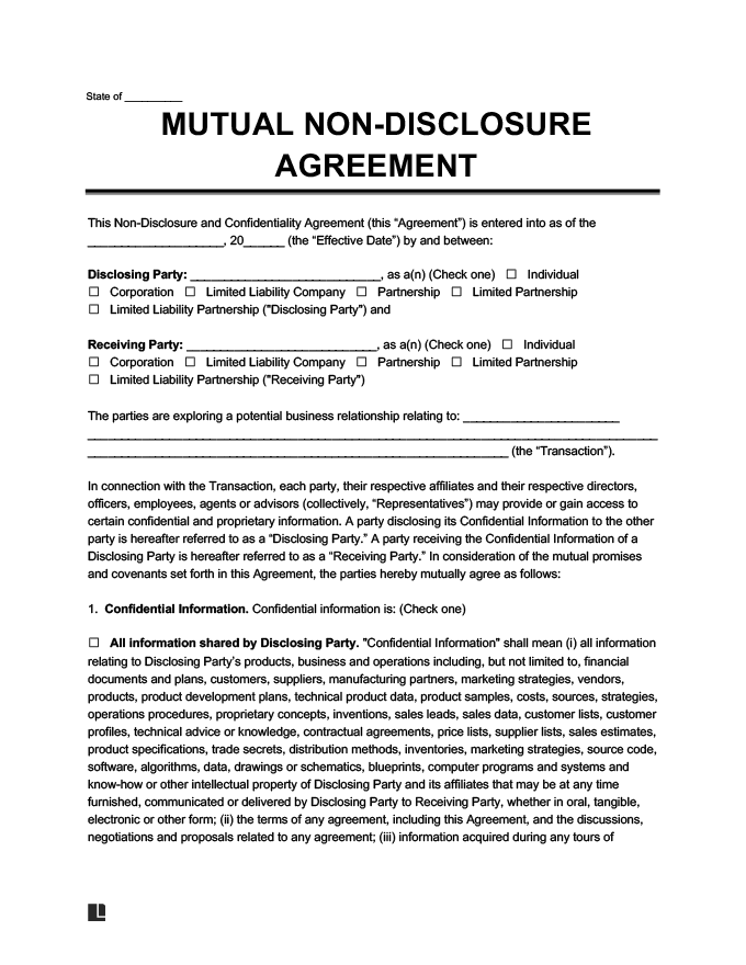 Free Mutual NonDisclosure Agreement PDF & Word