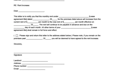 Sample of a notice of rent increase template