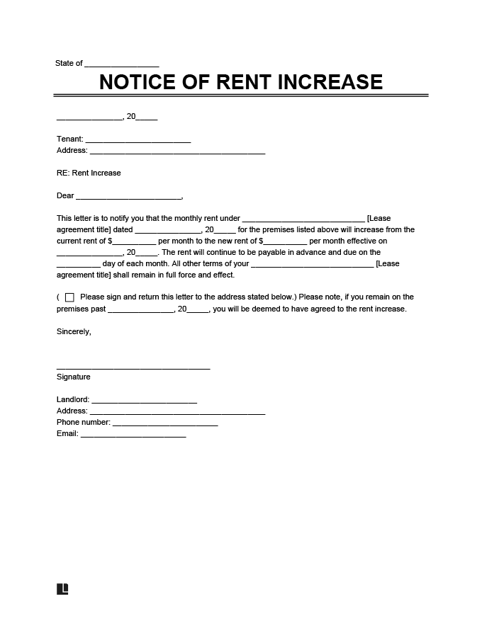 Notice Of Rate Increase Letter Template