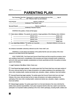 Free Parenting Plan Template PDF Word