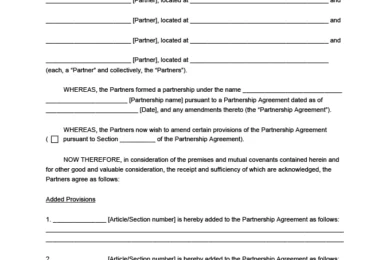 Amendment to Partnership Agreement Template