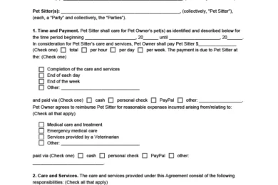 Pet Sitting Contract Template