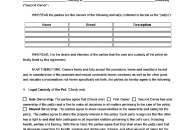 Pet Custody Agreement Template
