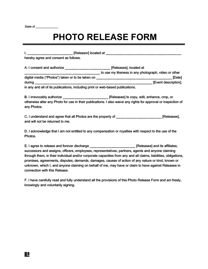 INSTANT DOWNLOAD with EDITABLE document Link Photo Release Form