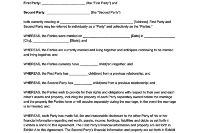 Postnuptial Agreement Template