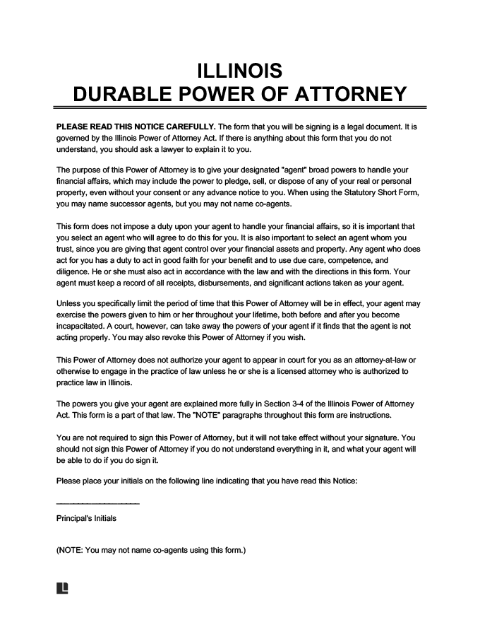 Printable Power Of Attorney Forms Illinois Printable Forms Free Online