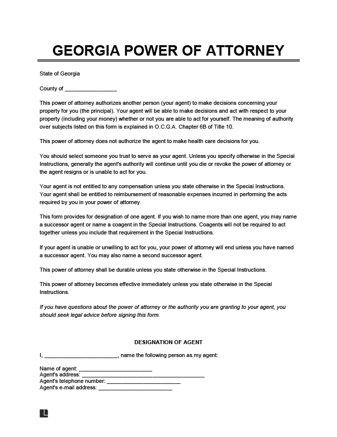 Georgia power of attorney form