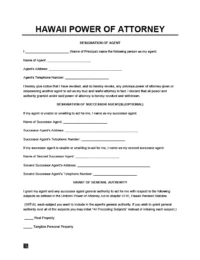 Hawaii Power of Attorney Form