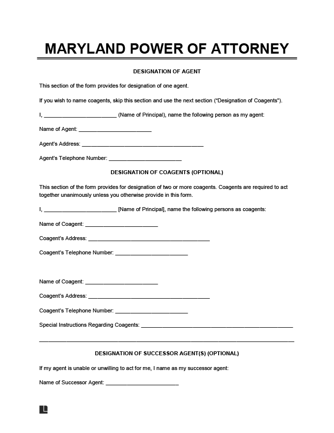 Free Maryland Power Of Attorney Forms Pdf Word Downloads