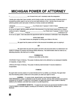 Michigan Power of Attorney Form