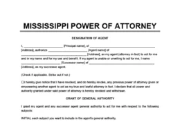 Mississippi Power of Attorney Form