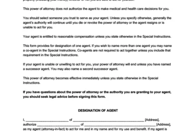 General/financial power of attorney form