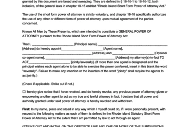 Rhode Island power of attorney form
